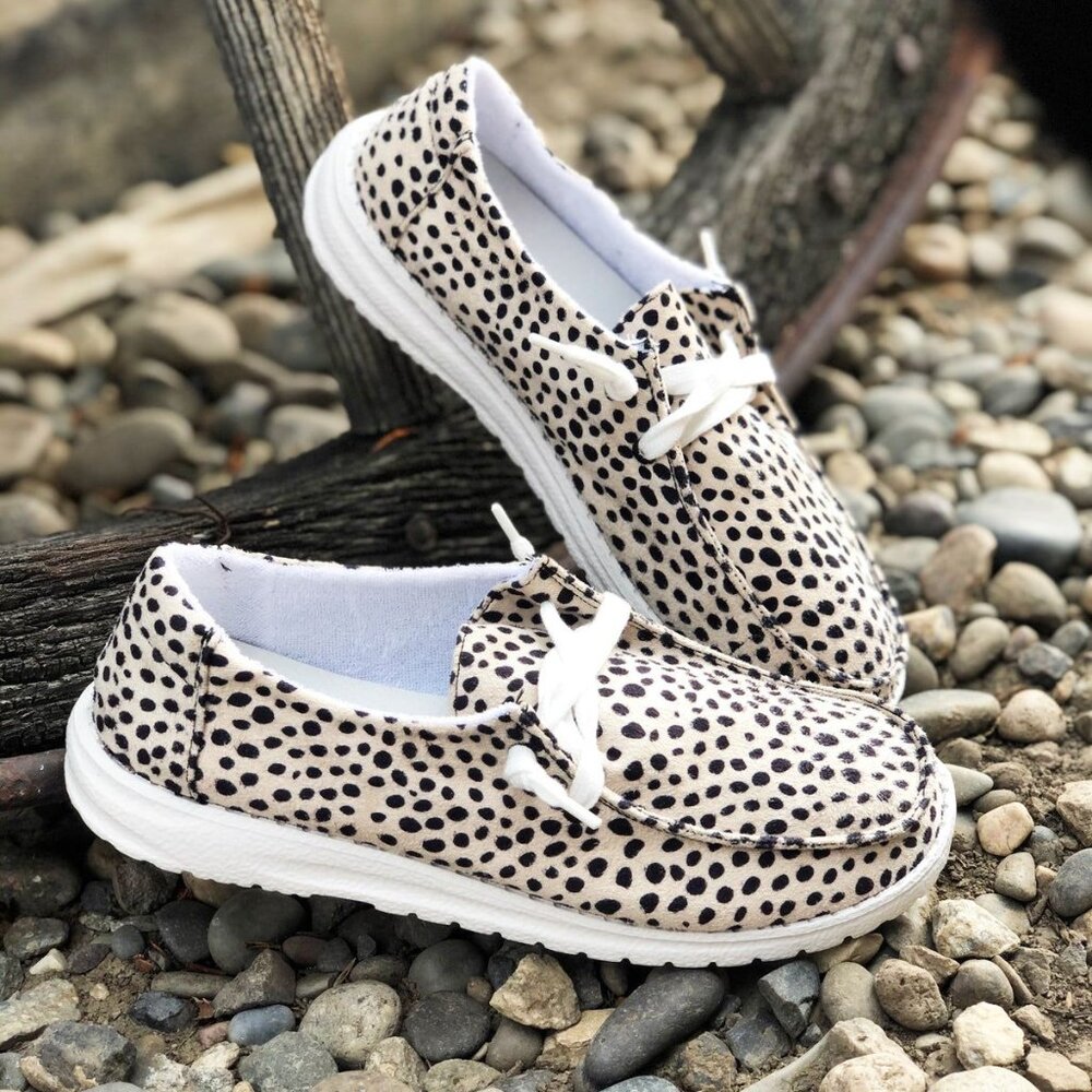 Gypsy Jazz Beige and Black Dalmatian Print Slip-On Loafers